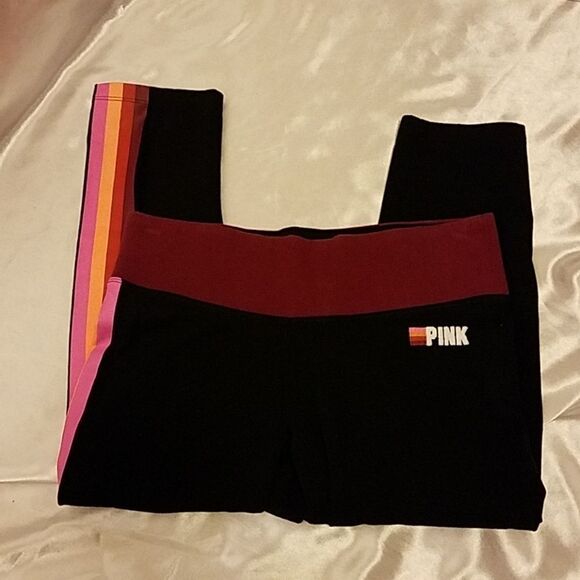 VS PINK Rainbow Striped Flat Crop Yoga Pants Sm - Picture 3 of 6